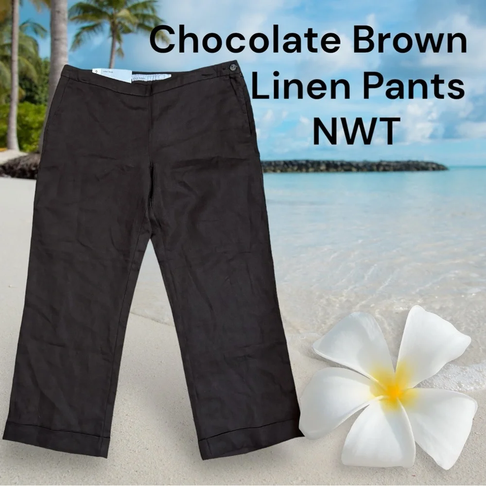 NWT OLD NAVY RETAL: $44 SUMMER CHOCOLATE LINEN ANKLE PANT SZ: 2 #Y - Picture 1 of 11